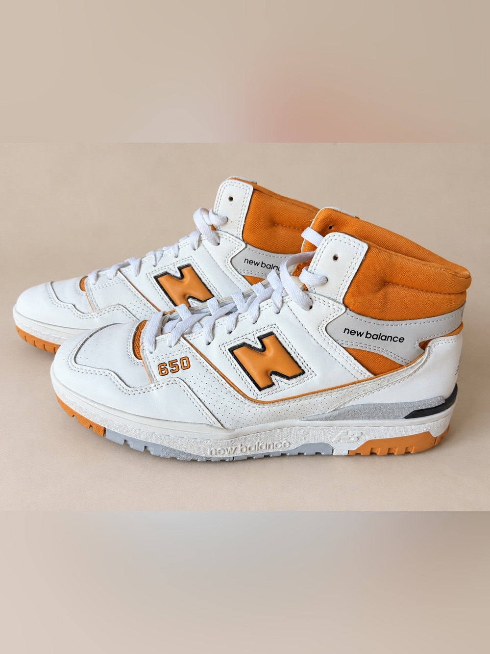 New Balance Kids Orange and White High-Top 650 Sneakers